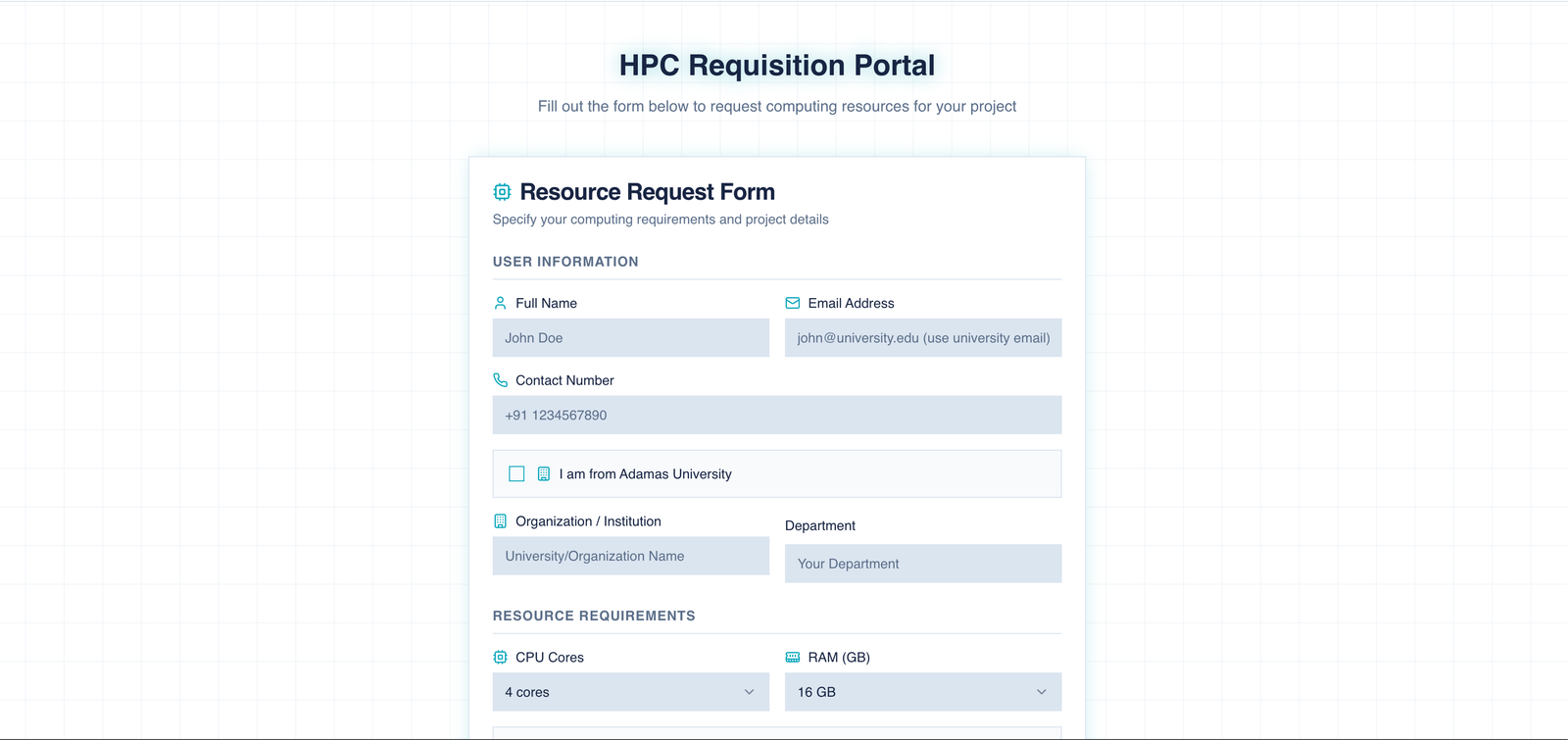 Login page